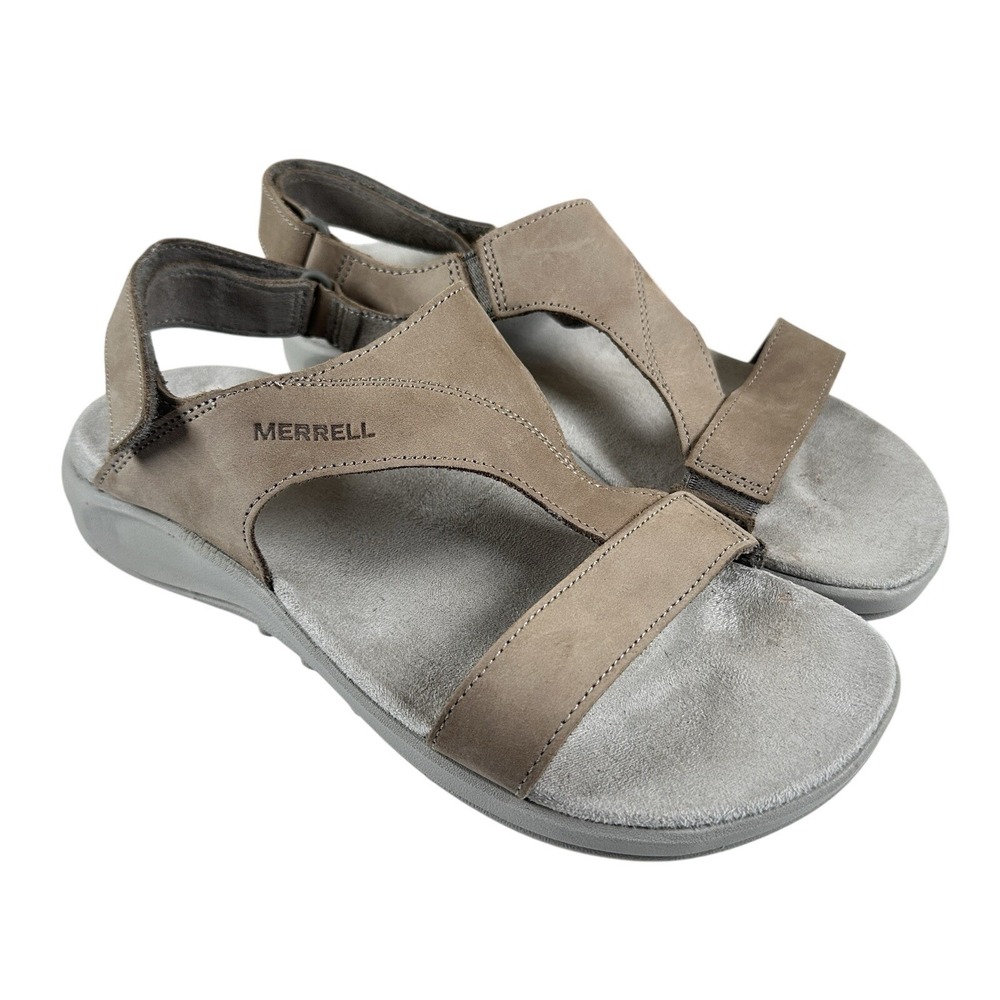 Merrell Brindle District 4 Luxe Backstrap Brown Leather Sandals Womens 7 Taupe